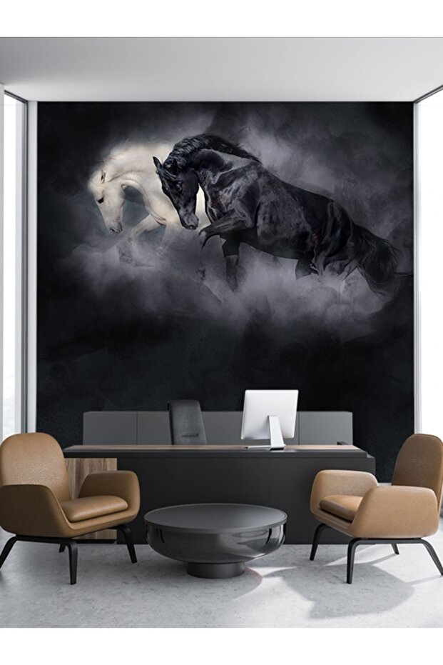 3D Atlar Desenli Isı Ve Ses Yalıtımlı Sağlıklı Tekstil Duvar Kağıdı - 1
