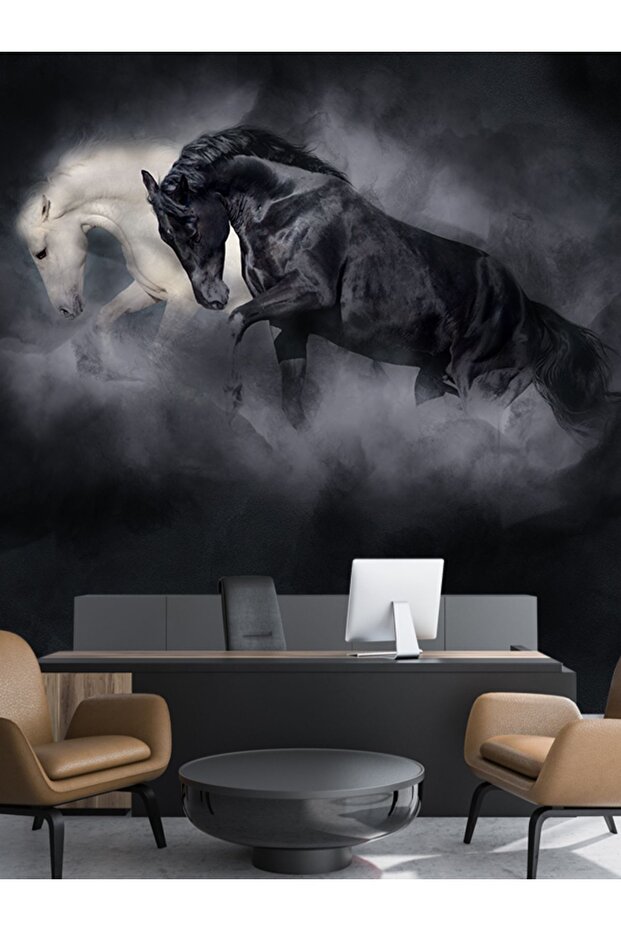 3D Atlar Desenli Isı Ve Ses Yalıtımlı Sağlıklı Tekstil Duvar Kağıdı - 2