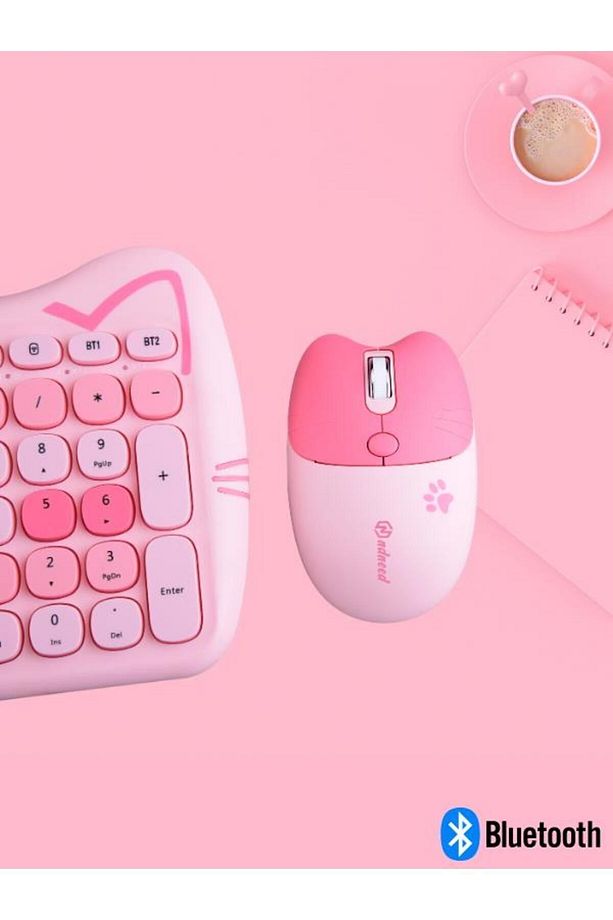 Sevimli Kedi Kablosuz Klavye ve Mouse Seti Bluetooth + 2.4G Dual Mode - 4
