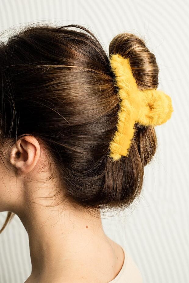 Agrafă de păr galben moale de pluș - 3