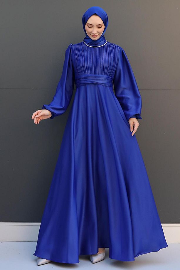 Ceylin Tesettür Elbise Saks - 4
