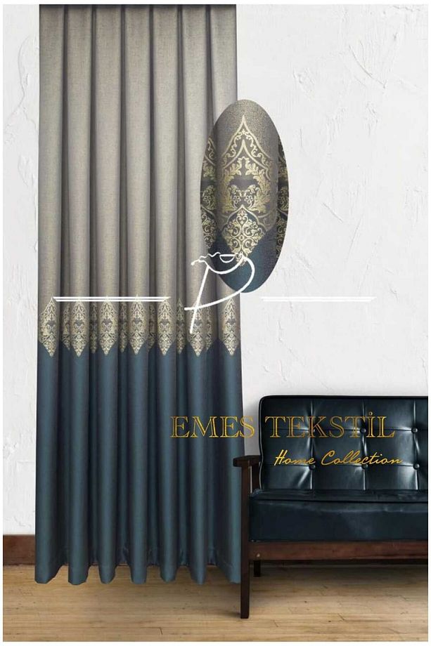 Taş - Yeşil Pano Fon Perde, Lüks Desenli Perde,A KALİTE,Blackout 1*3 Sık Pile,(TEK KANAT) - 4