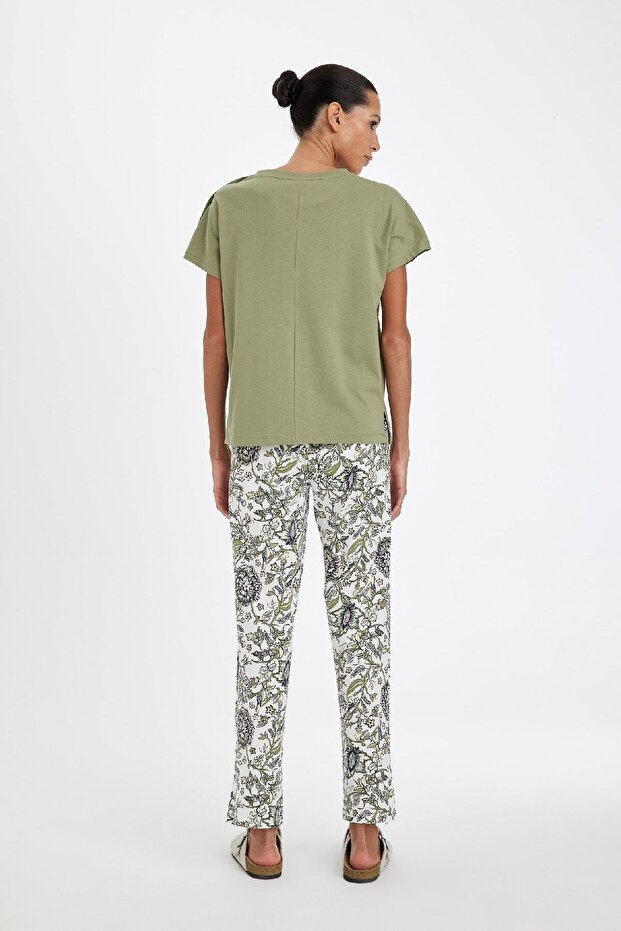 Pajama Set Printed Short Sleeve Top Patterned Elastic Waist Bottom-Fall in Love D5660Ax24Au - 6