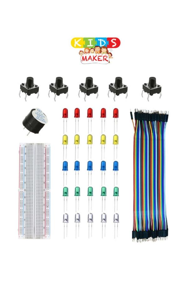 Kids Maker 5’li Set: Büyük Breadboard 5mm Led Erkek-erkek Jumper Buzzer Buton - 1