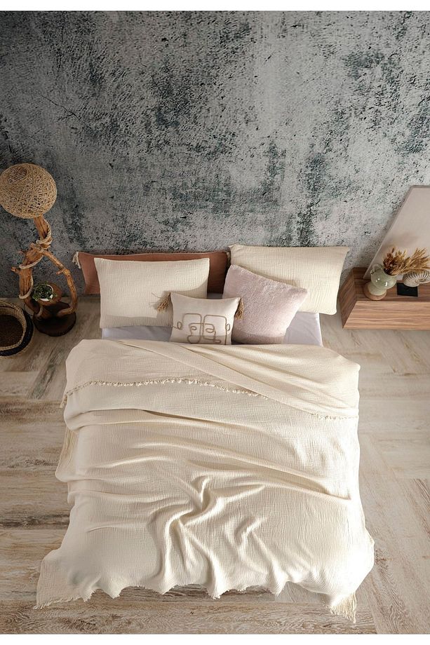 Ivory Renkli 4 Katlı Multi Muslin %100 Pamuk Tek Kişillik Yatak Örtüsü 160x240cm - 3