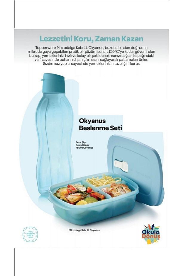 Okyanus Beslenme Seti 2 li( Mikro Bölmeli Beslenme 1 litre& Eko Şişe Suluk 750 Ml Mavi) - 1
