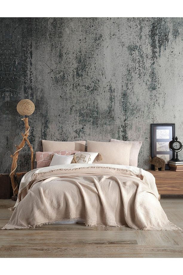 Vizon Renkli 4 Katlı Multi Muslin %100 Pamuk Tek Kişillik Yatak Örtüsü 160x240cm - 4
