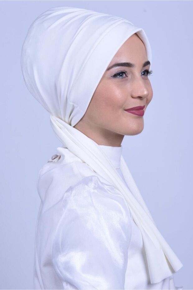 Women's Dubai Bonnet Shawl, Daily Plain Ecru Color Headscarf Hijab Clothing