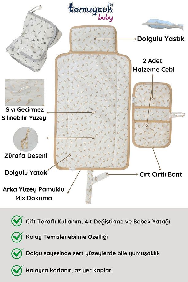 Sıvı Geçirmez Bej Bebek Alt Açma Örtüsü - Katlanabilir & Yıkanabilir Alt Değiştirme Minderi - 3