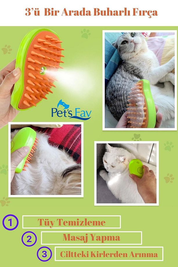 Buharlı Kedi ve Köpek Temizleme Yıkama Masaj Tarağı Fırçası ve Derin Temizleyici Kedi Şampuanı - 5