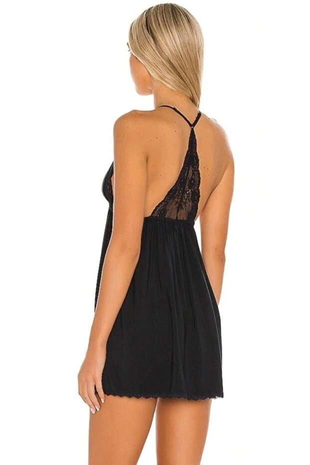 Soft Satin Mini Babydoll Nightdress with Lace Back Detail