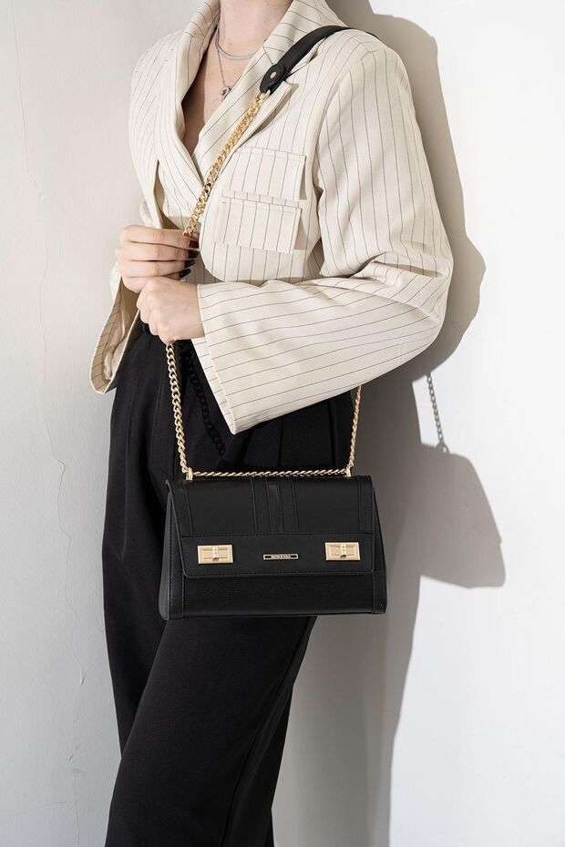 Black - Black Plain Women's Crossbody Bag Sp1139