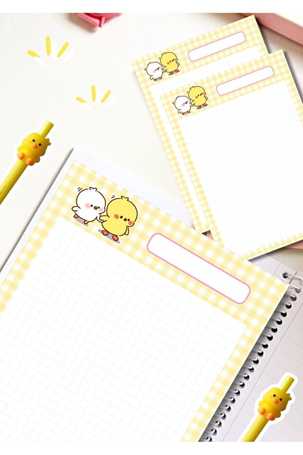 Kareli Tatlı Civciv Not Kağıdı Planlayıcı Sınav Hazırlık To Do List Notepad Bloknot A6 - 1
