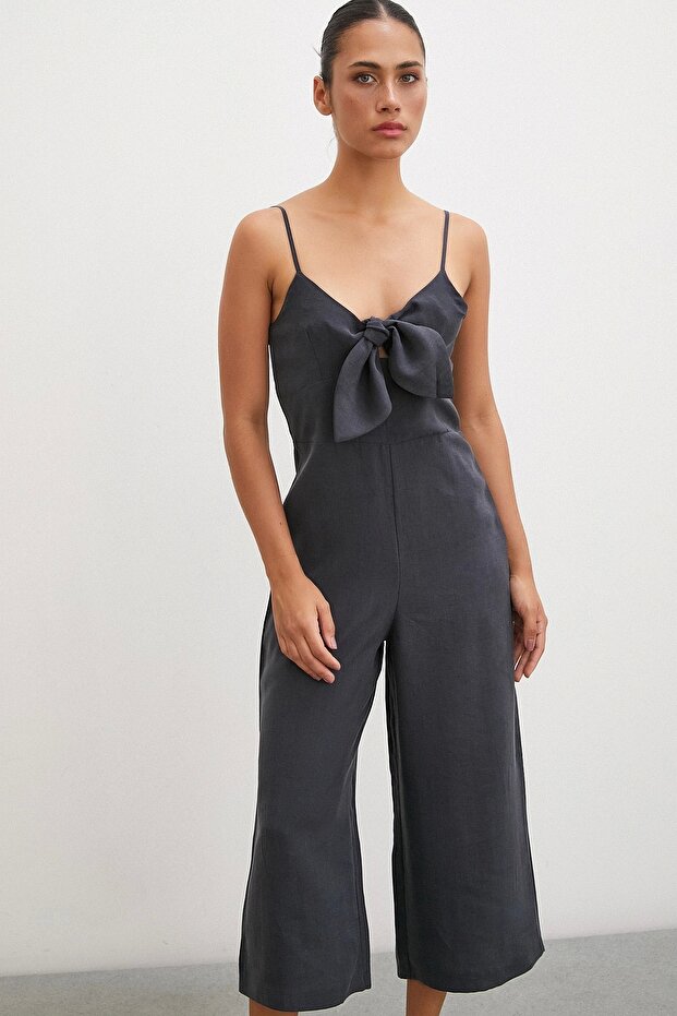 Fiyonklu Askılı Tulum Siyah - 4