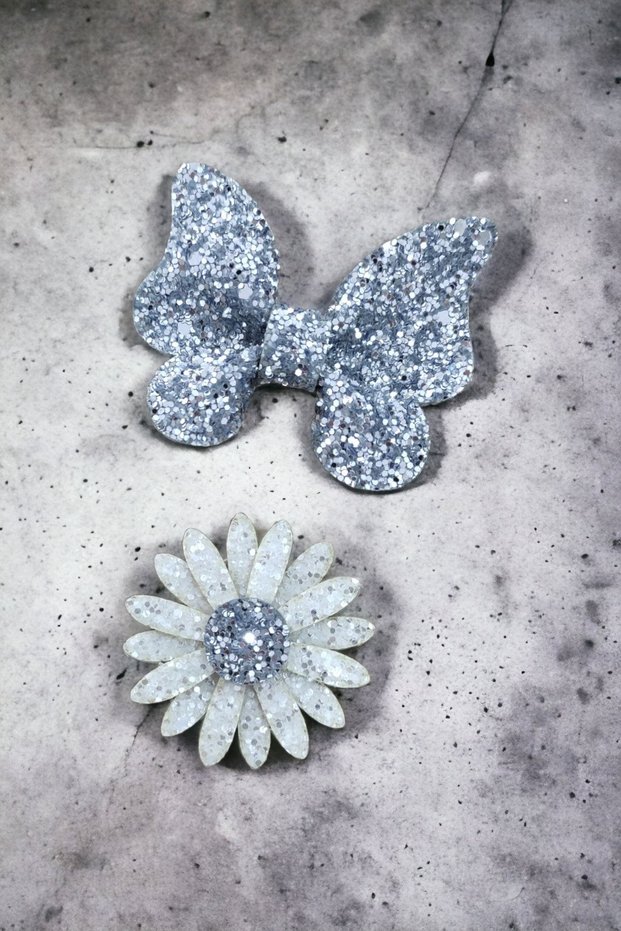 Girl child baby set of 2 clip buckle butterfly daisy
