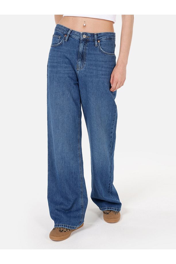 970 Berry Regular Fit Yüksek Bel Geniş Paça Jean Mavi Kadın Pantolon - 4