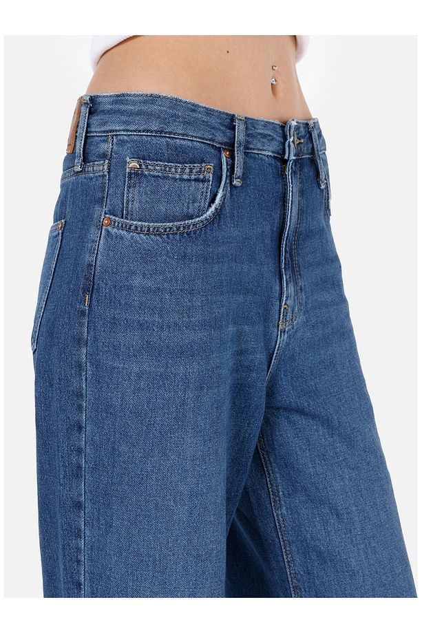 970 Berry Regular Fit Yüksek Bel Geniş Paça Jean Mavi Kadın Pantolon - 5
