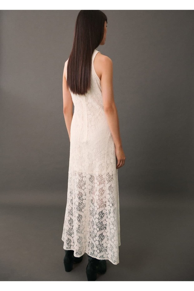 Dantel detaylı uzun elbise - 4