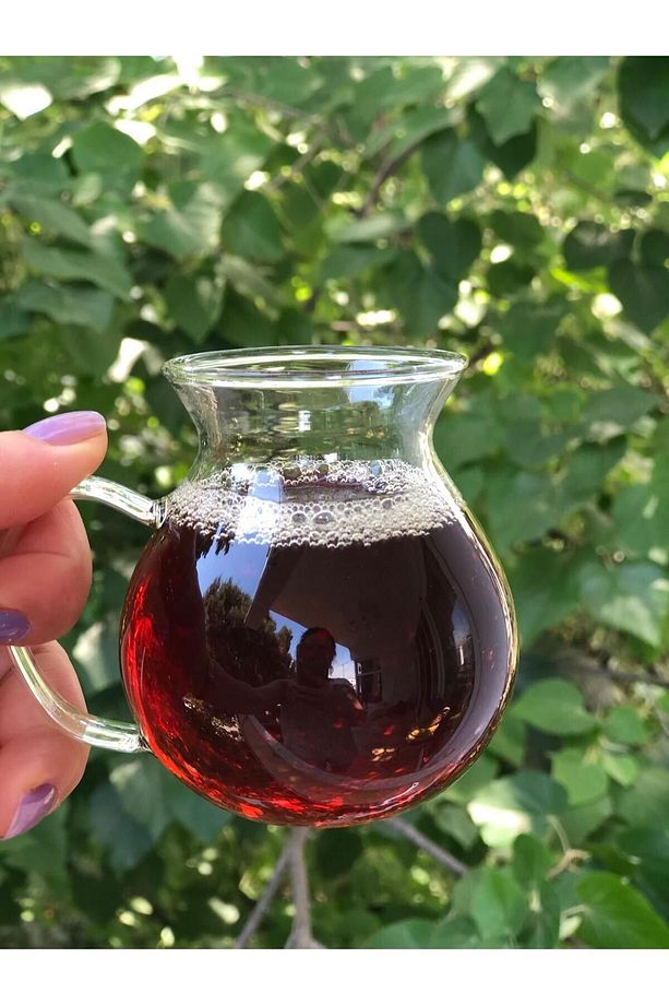 2li Keyfi Ala Borosilikat Cam Kulplu Çay Kahve Bardağı 200 ml - 1