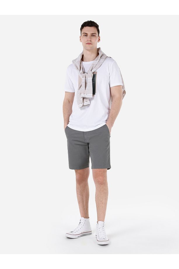 Regular Fit Orta Bel Cepli Antrasit Erkek Şort - 1