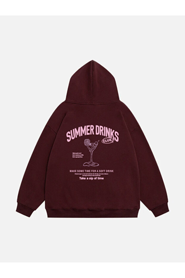 Women's Summer Drinks Printed Hooded Fleece Oversize Sweatshirt