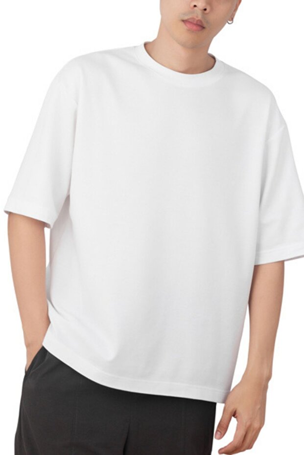 100% Cotton Men's over Size Black and White Basic Plain T-Shirt Casual Wear Crew Neck Tee Shirt