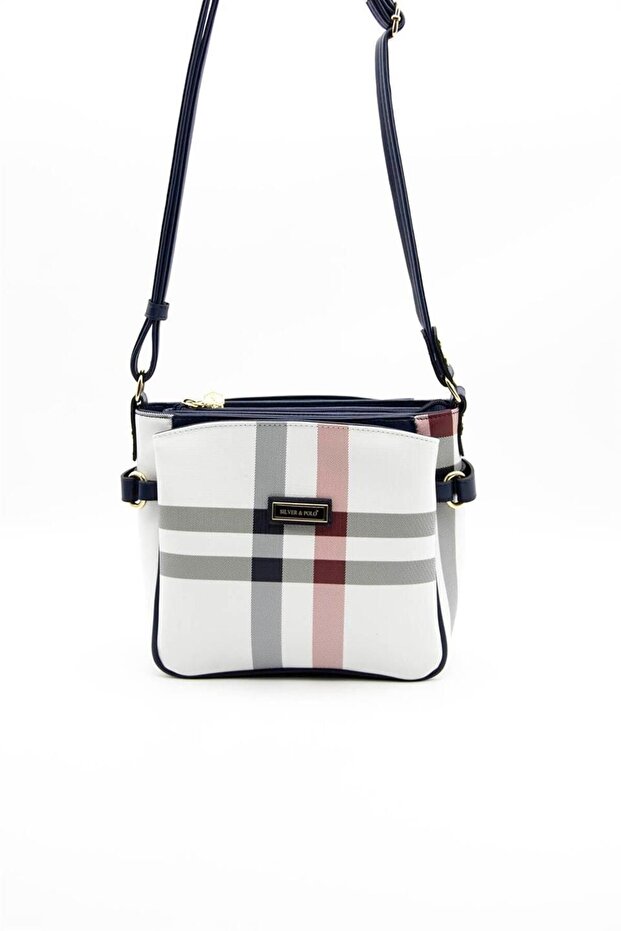 White - Navy Blue Plaid Women's Crossbody Bag Sp884