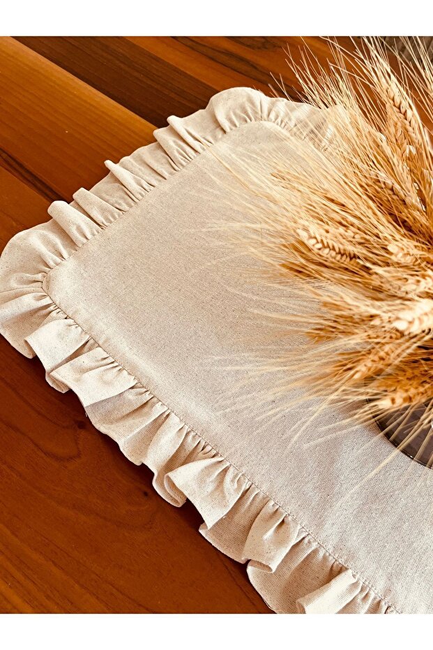 Ruffled Linen Runner, Raw Linen Runner, Vintage Runner, Natural Cotton Runner