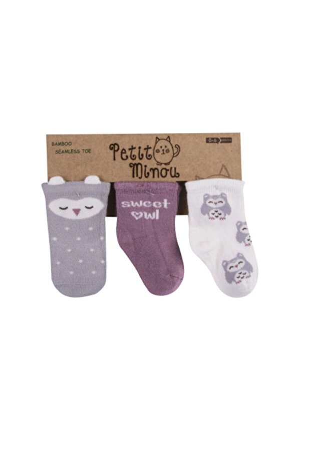 Petit Minou 2091 Owl Bamboo 3-Piece Socks
