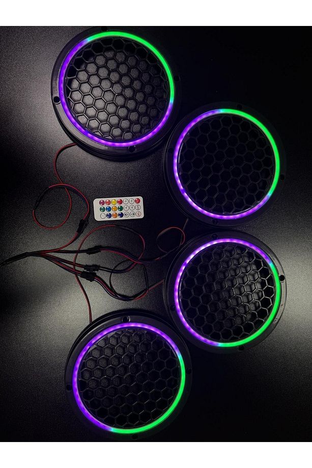 Piksel Neon Ledli 20cm Midrange Hoparlör Kapağı 4adet Kapak+Modül Soketli Tak Çıkart Kolay Montaj - 1