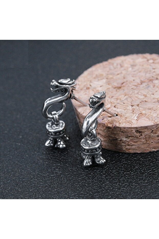Dragon Design Zircon Stone Gothic Stainless & Tarnish-Resistant 316L Steel Earrings
