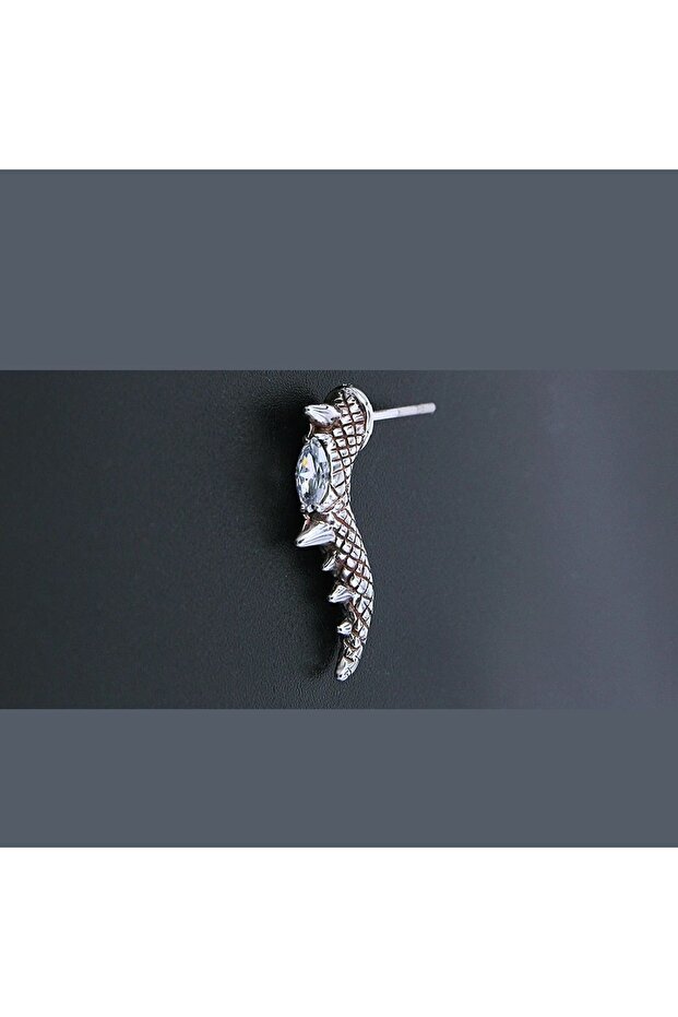 Dragon Tail Gothic White Zircon Stone Spiked Punk Stainless & Tarnish-Free 316L Steel Unisex Earrings