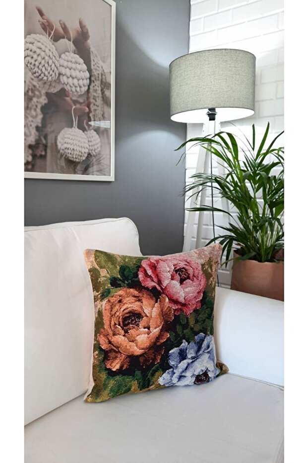 Tapestry Three Flower Pattern Throw Pillow Case - 3