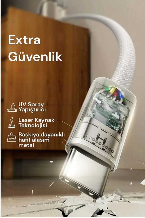 iphone 15 / 15 Plus / 15 Pro / 15 Pro Max uyumlu  Orijinal Şarj Kablosu Type-c 60W Örgü Kablo - 8