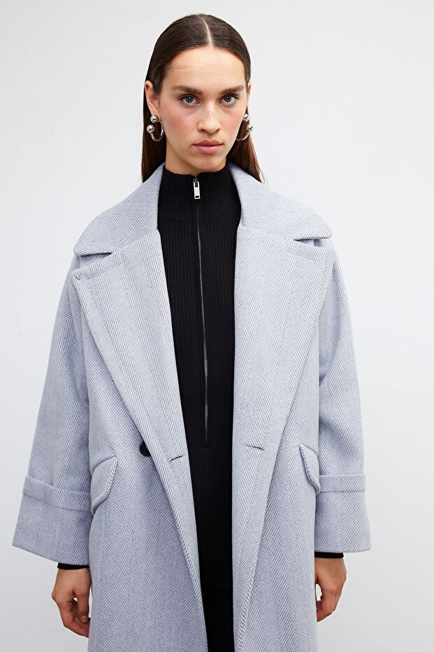 Herringbone patterned double-breasted wool coat - 3