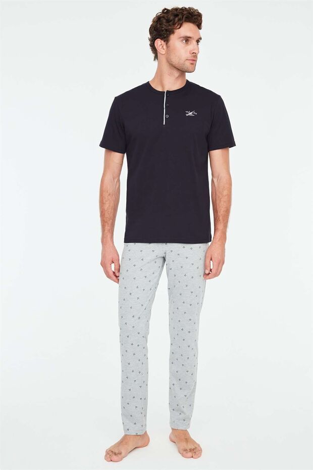 - Ανδρικό σετ πιτζάμες Navy Blue Patchwork - 1