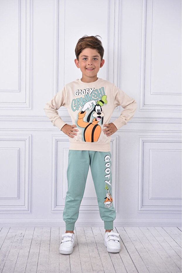 Boy's GOOFY Patterned TWO THREAD Combed Cotton Tracksuit Set - 1