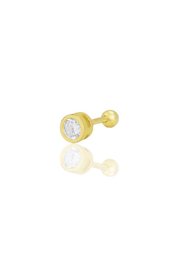 Gümüş altın yaldızlı zirkon tek taş Tragus helix Piercing küpe SGTL12421GOLD - 1