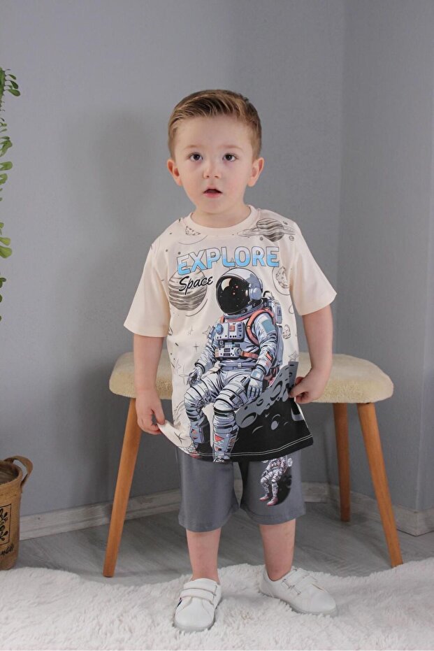 BOY'S ASTRONAUT PATTERNED COTTON COMBED SHORTS 2-Piece SET