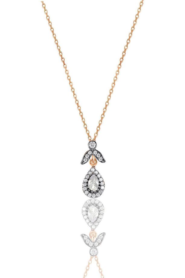 Kadın Gümüş Rose Zirkon Taşlı Elmas Montürlü Damla Set Rose-15 SGTL9005 - 2