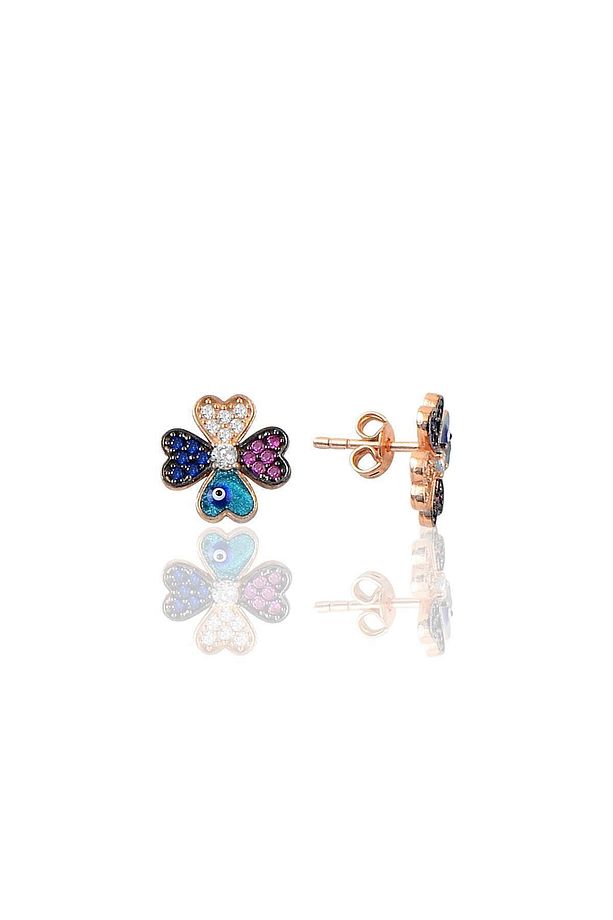 Gümüş Rose Mineli Yonca Modeli Üçlü Set Sgtl10583rose - 4