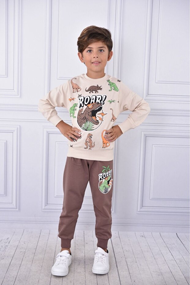 بدلة TREX Dinosaur منقوشة بخيطين ممشط أساسي مكون من قطعتين - 1