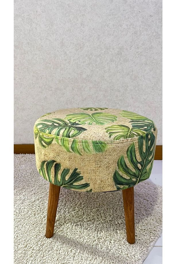 Hasır Desenli Puf Bench Ahşap Ayaklı Dekoratif Yaprak Desenli Puf Bench - 6