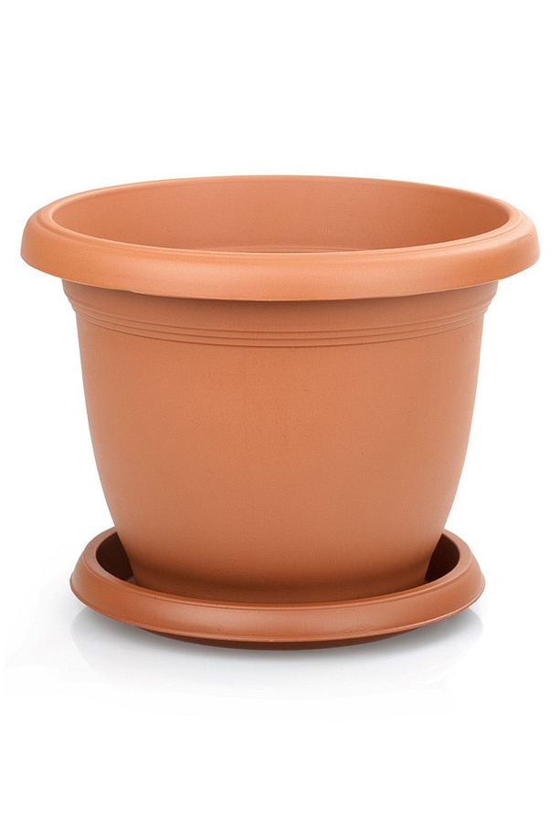 1 Litre Ø15,3x11,6cm Tabaklı Yuvarlak Plastik Küçük Boy Villa Saksı No2 Mat Kiremit - 1