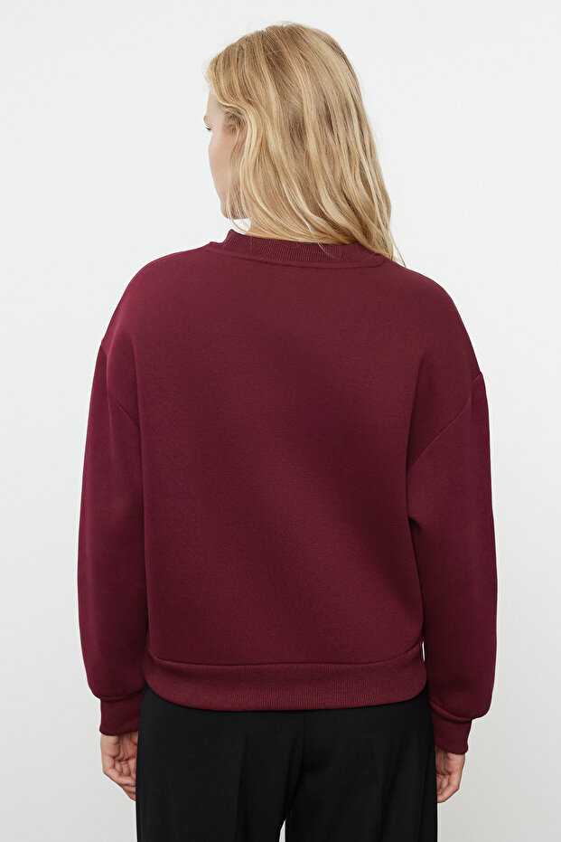 Bluza z polaru Claret Red, wygodna, ze stójką, gruba dzianina wewnętrzna TWOAW20SW0584 - 5