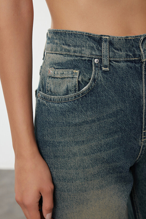 More Sustainable Koyu Mavi Normal Bel Loose Baggy %100 Pamuk Non-Stretch Jeans TWOAW25JE00140 - 8