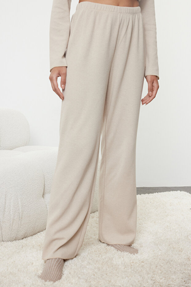 Bej Kurdele/Fiyonklu Waffle Kumaş Örme Pijama Takımı THMAW25PT00195 - 3