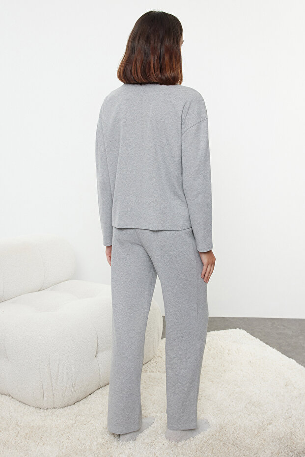 Komplet piżamowy z dzianiny Waffle Fabric Grey Melange - z metką z hasłem Thmaw25Pt00022 - 6