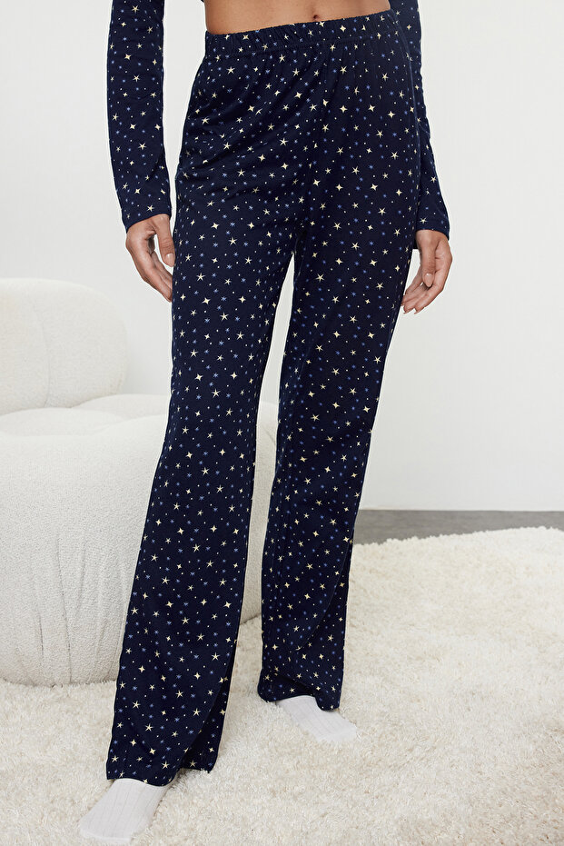 Lacivert %100 Pamuklu Galaksi Desenli Örme Pijama Takımı THMAW25PT00097 - 4