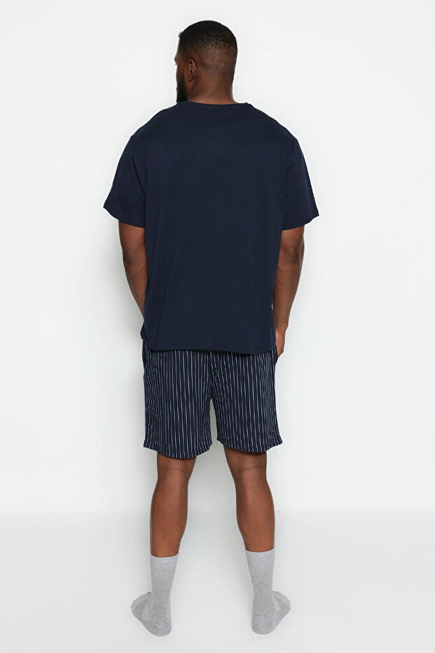 Lacivert Büyük Beden Regular Fit Rahat Baskılı Şortlu Pijama Takımı TMNSS23PT00014 - 3